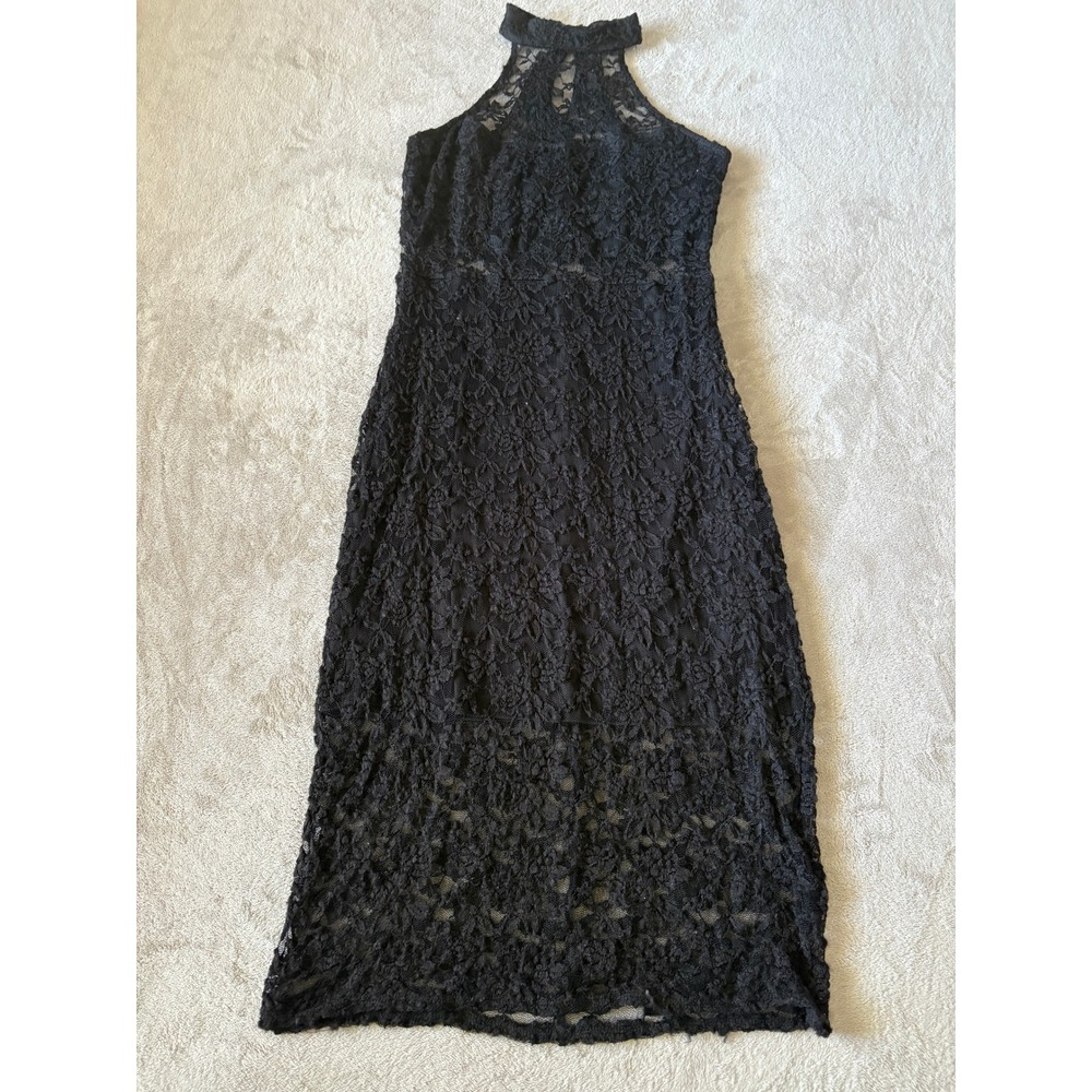 Lace‎ Halter Maxi Dress Elegant Sleeveless Evening Gown Black Size Unknown
